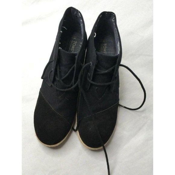 TOMS Black  Canvas Desert Wedge Lace-Up Ankle Booty Shoes Style 681114 US11 - Picture 9 of 10